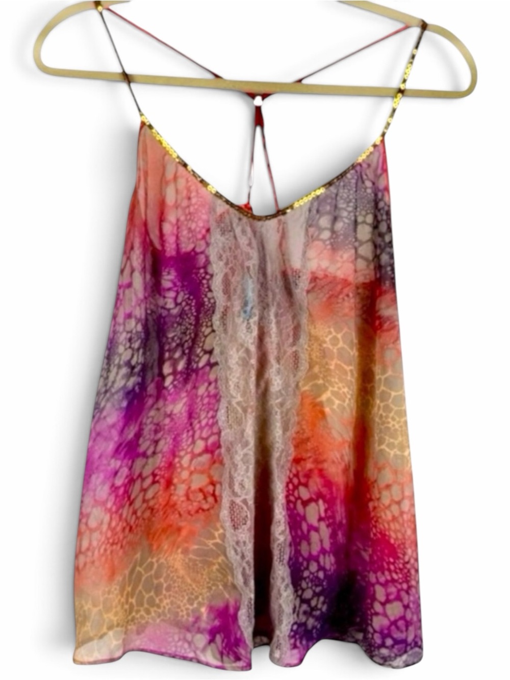 Free People Sheer Sequin Trim Boho Festival Cami Lace Inset Tank - Picture 2 of 15